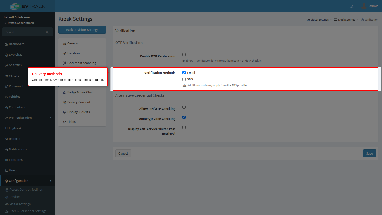 The one-time code delivery methods