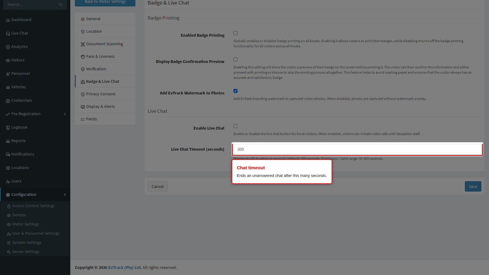 The live chat timeout