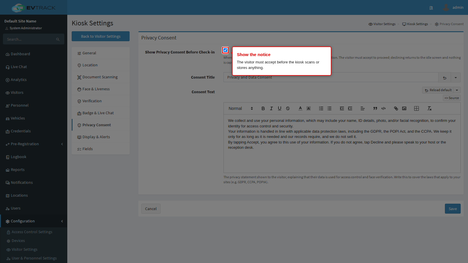 Show the privacy consent screen