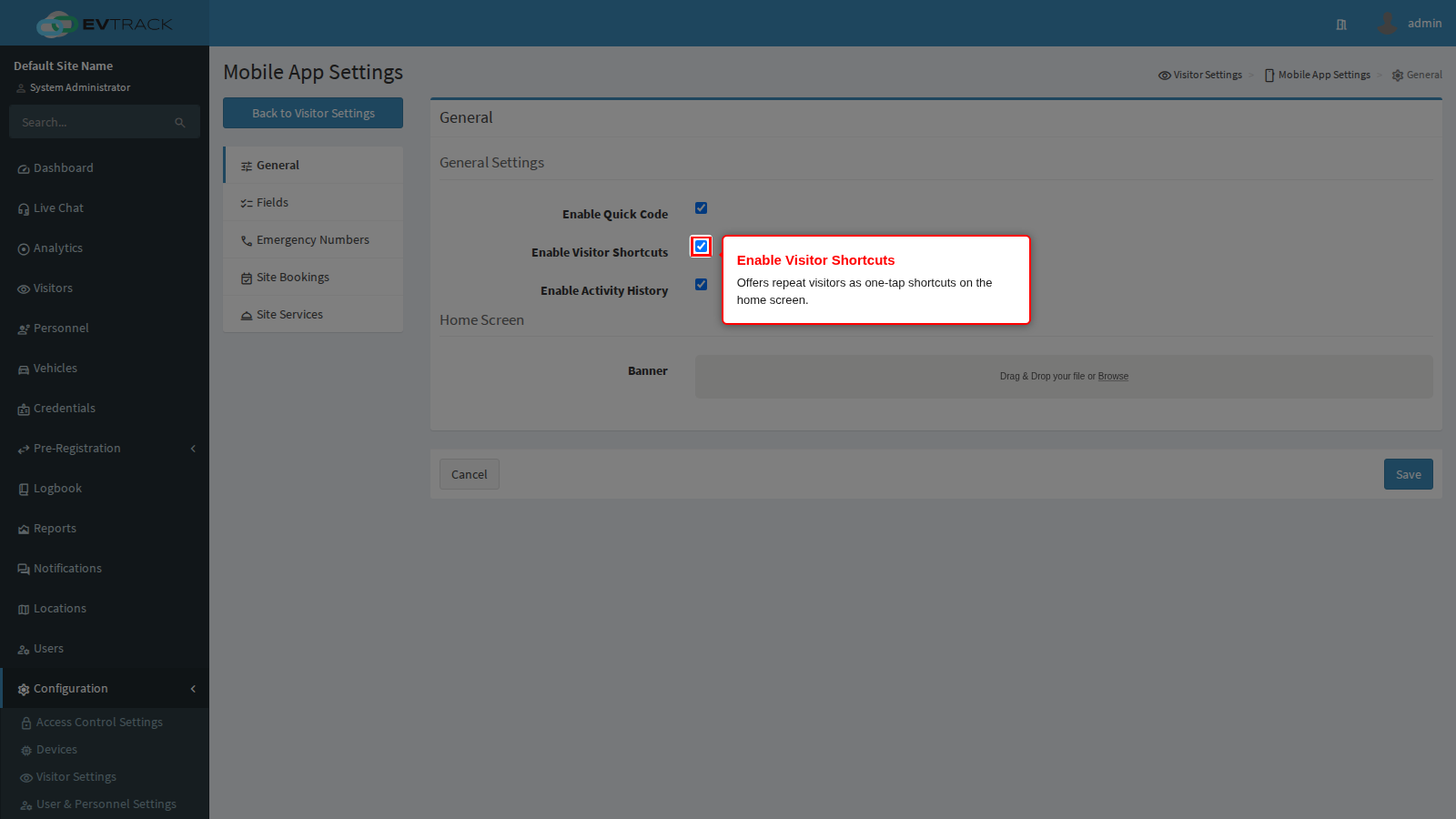 Enable Visitor Shortcuts