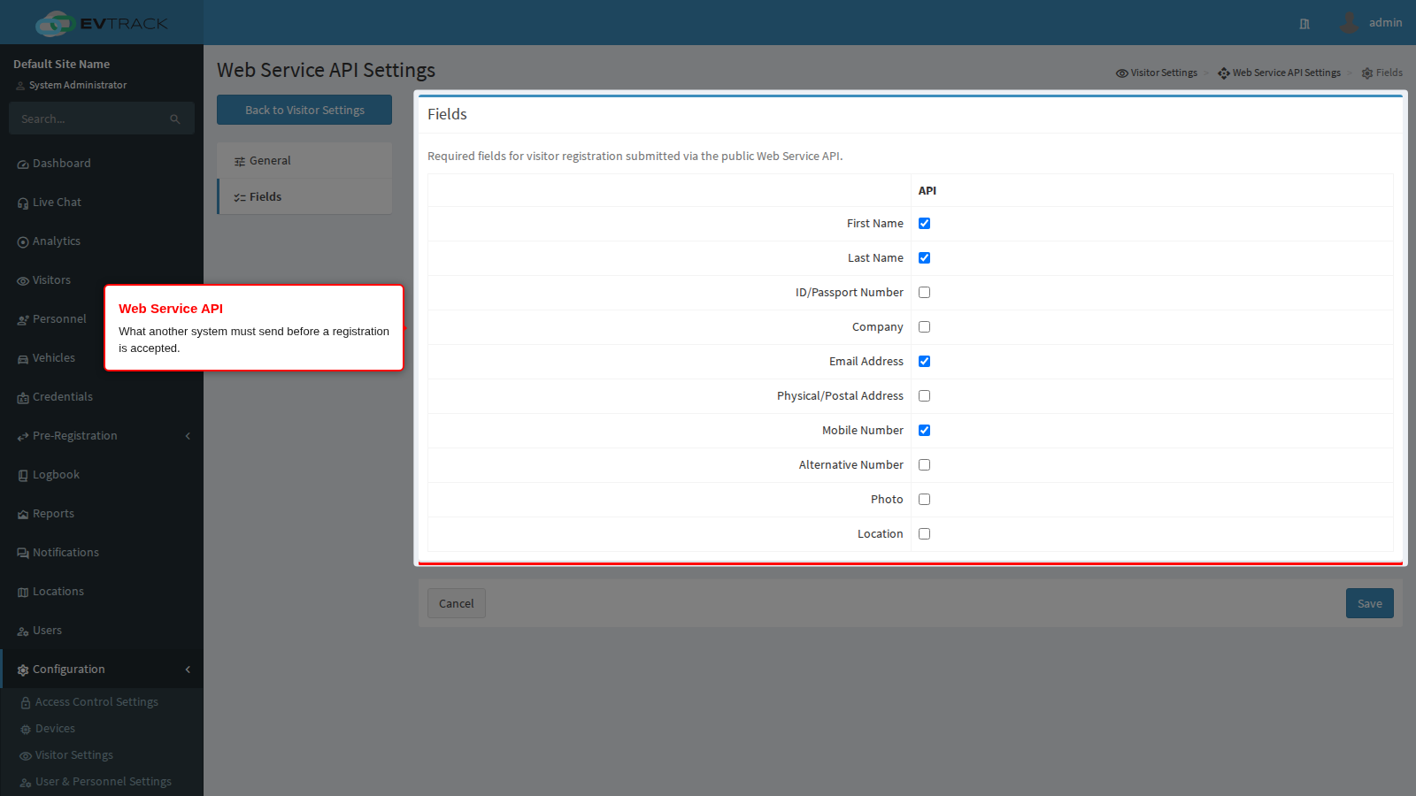 Web Service API fields