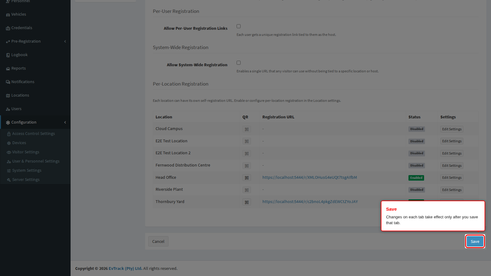 The Save button at the foot of the General tab