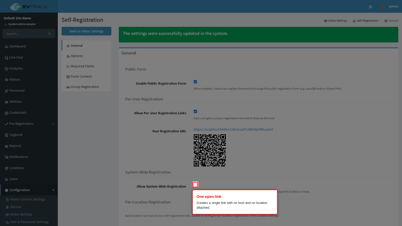The Allow System-Wide Registration toggle