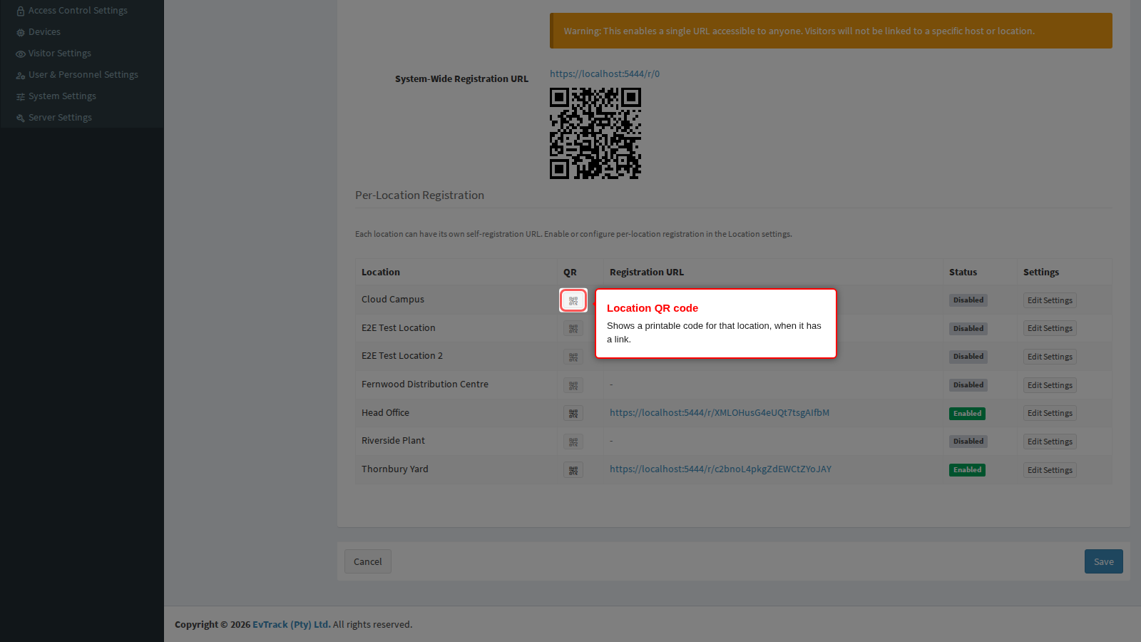 The QR button on a location row