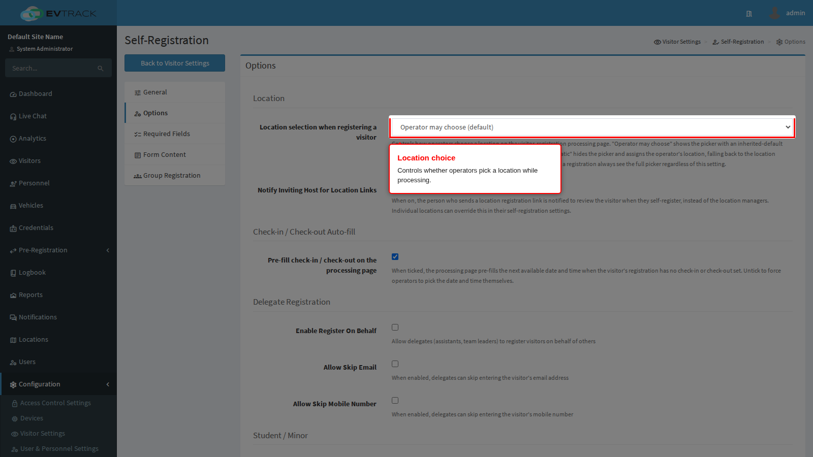The location selection mode
