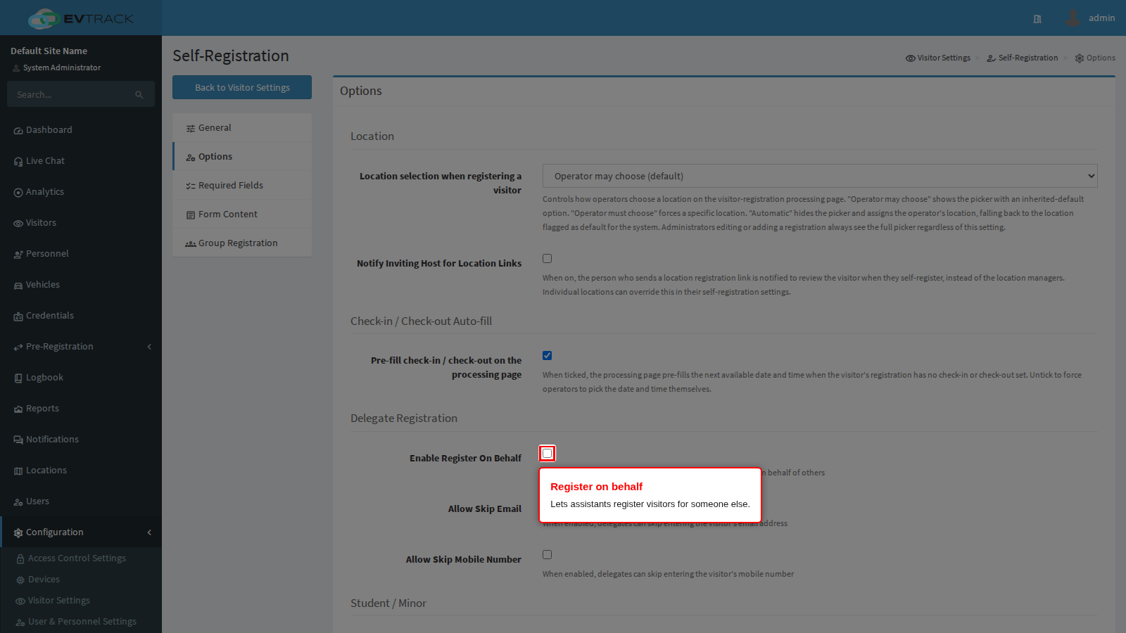 Delegate registration settings
