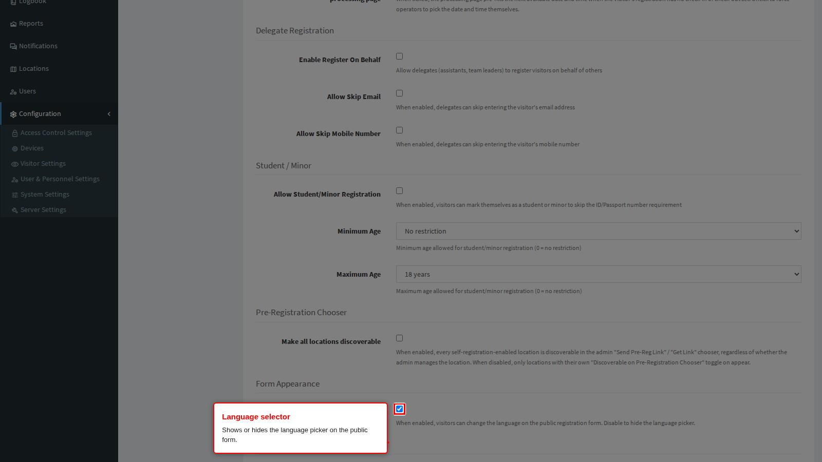 The language selector setting