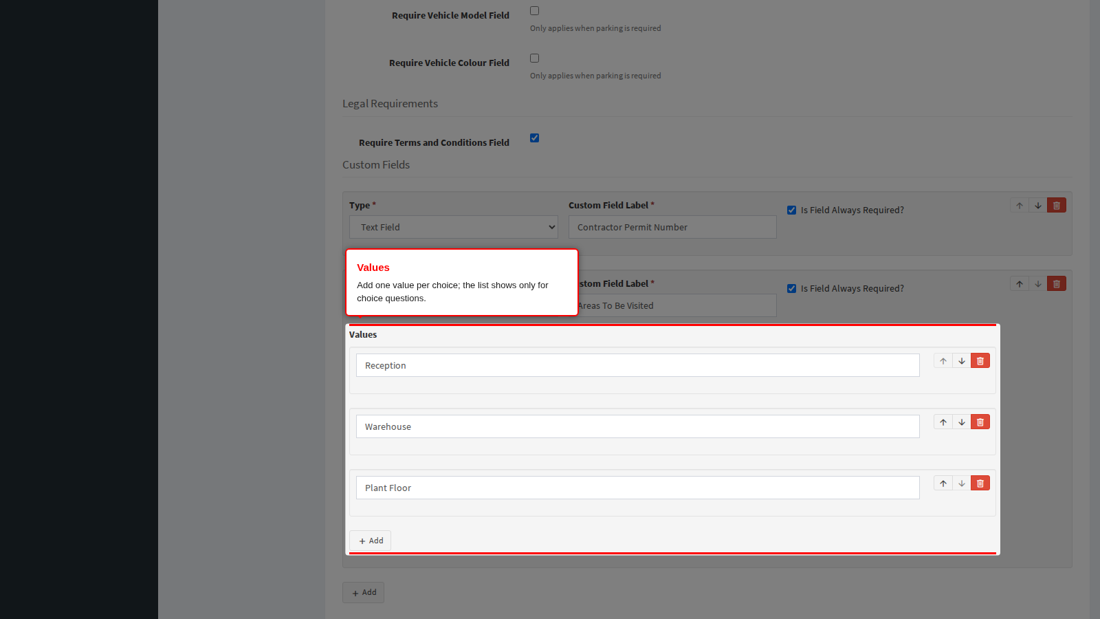 Defining the values of a drop-down question