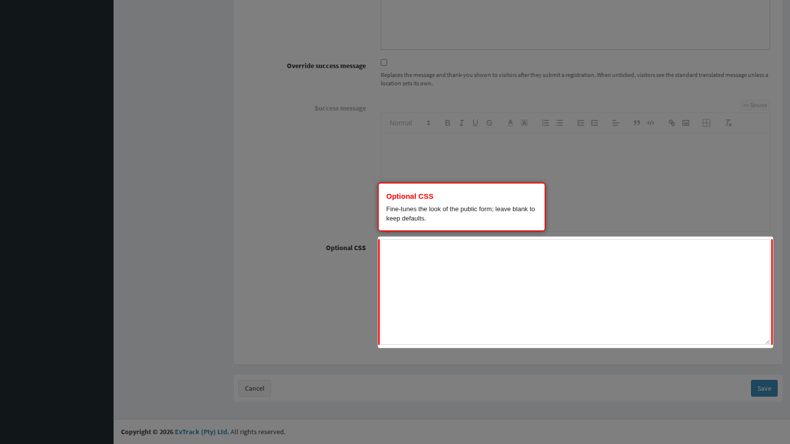 The optional styling box
