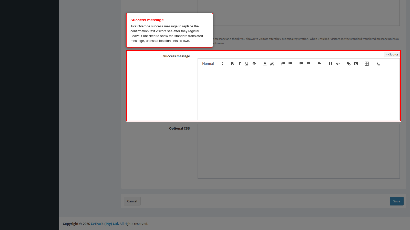 The success message override
