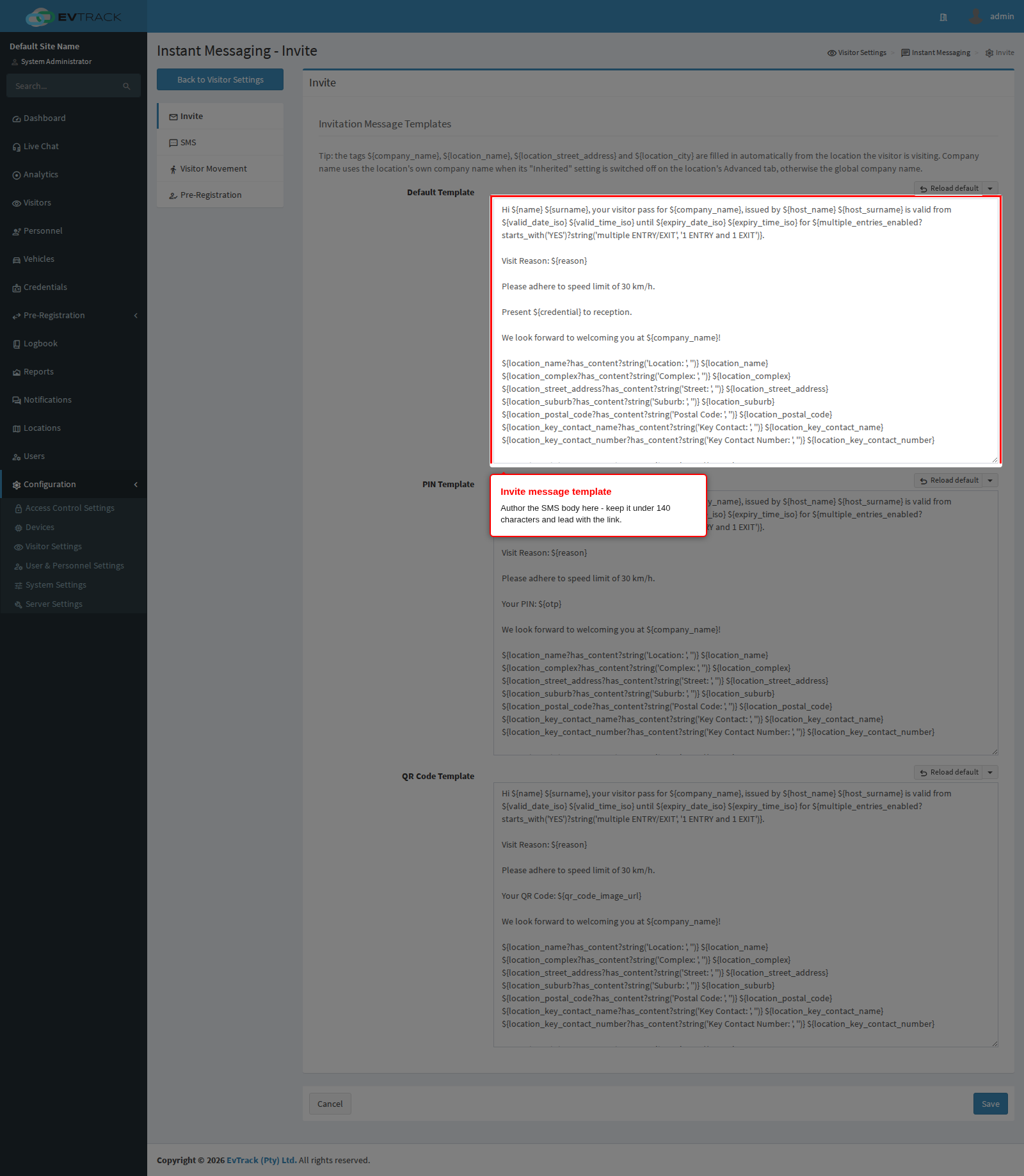 Instant messaging templates