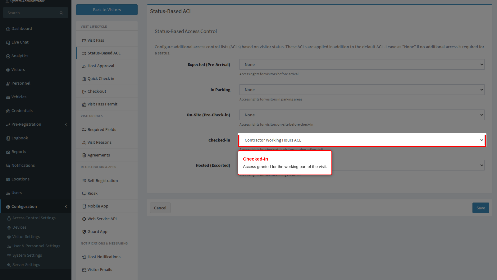 Checked-in with an access control list chosen