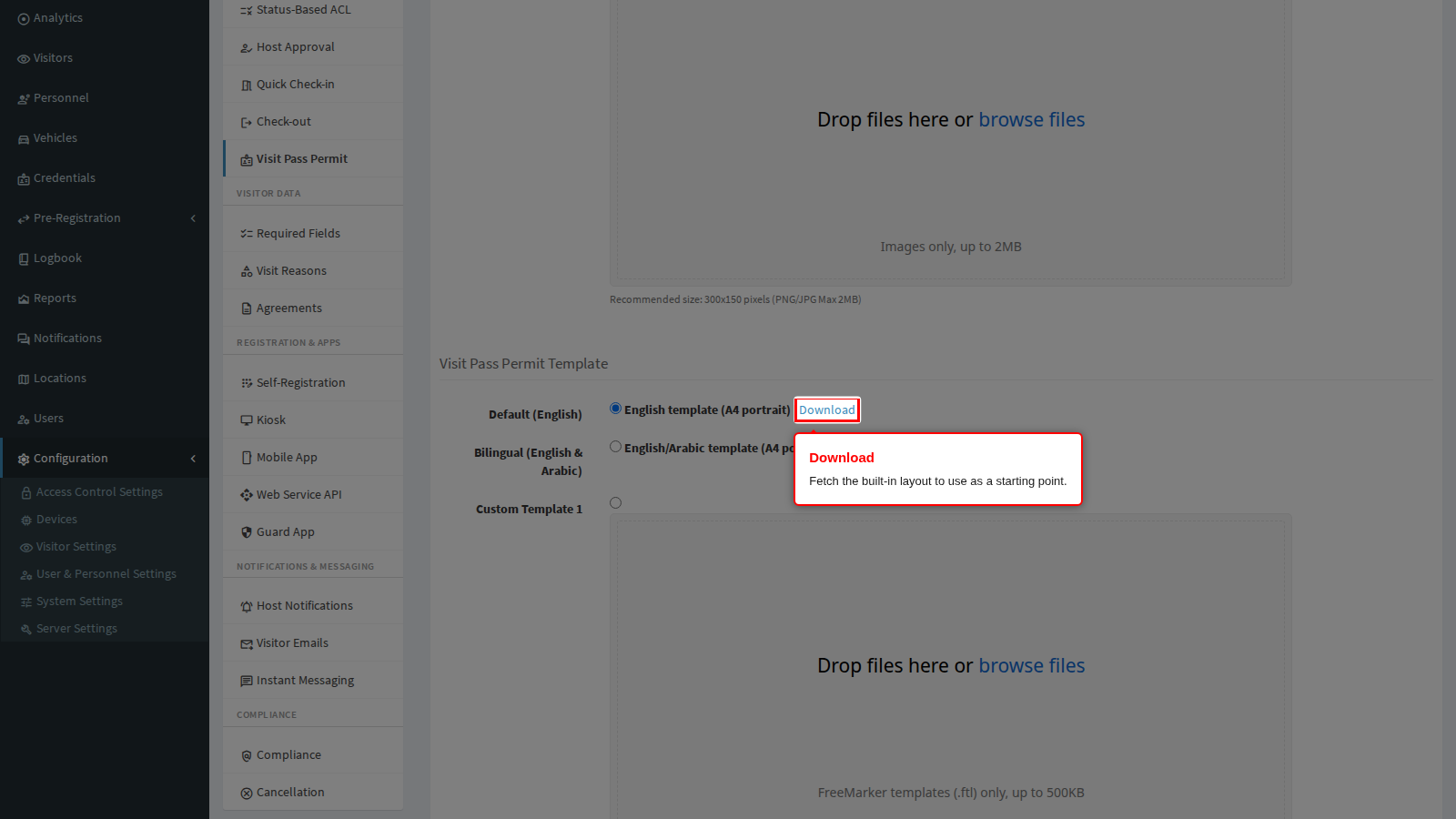 The Download link next to a built-in layout