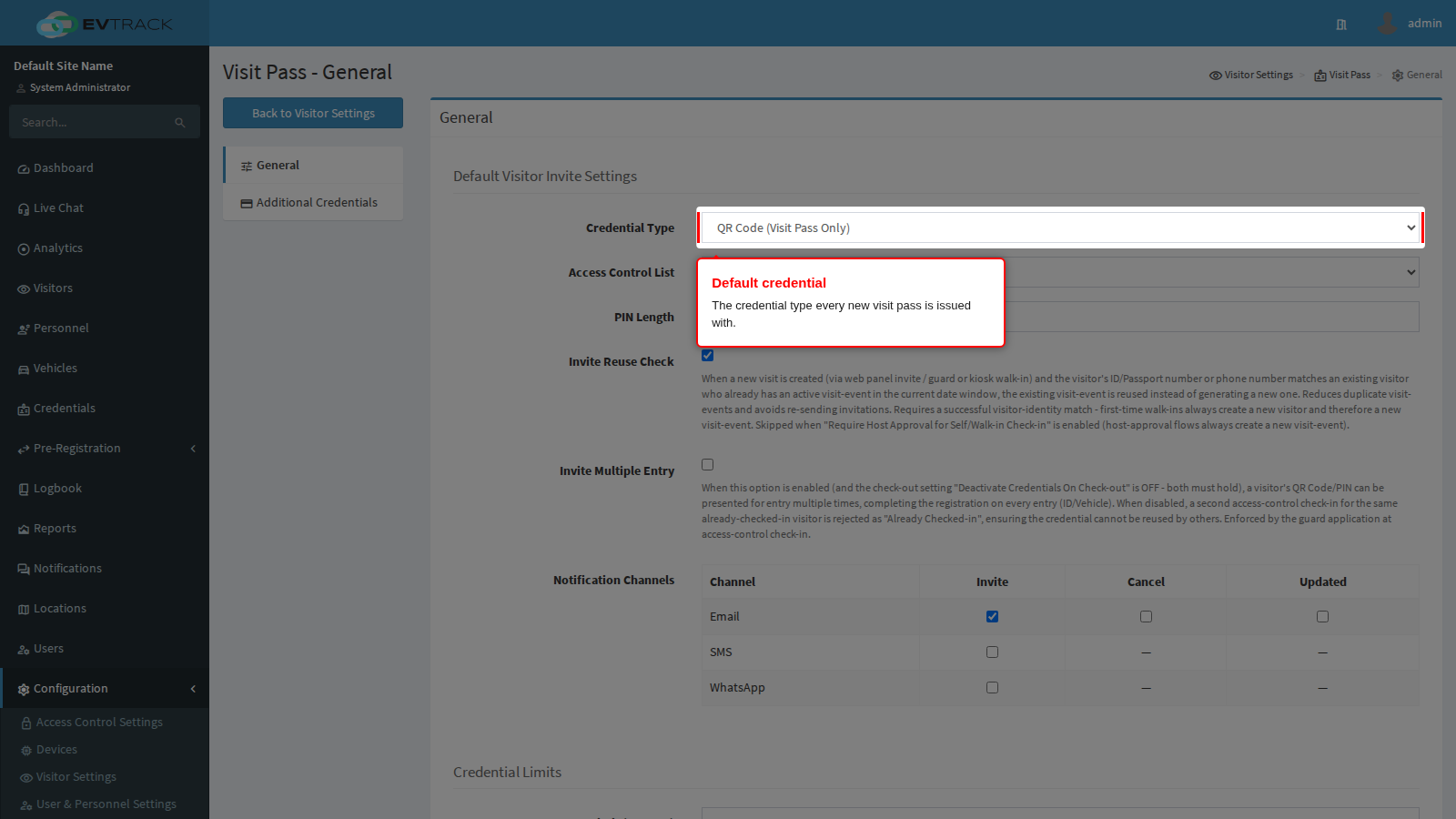 Visitor Default Credential Type