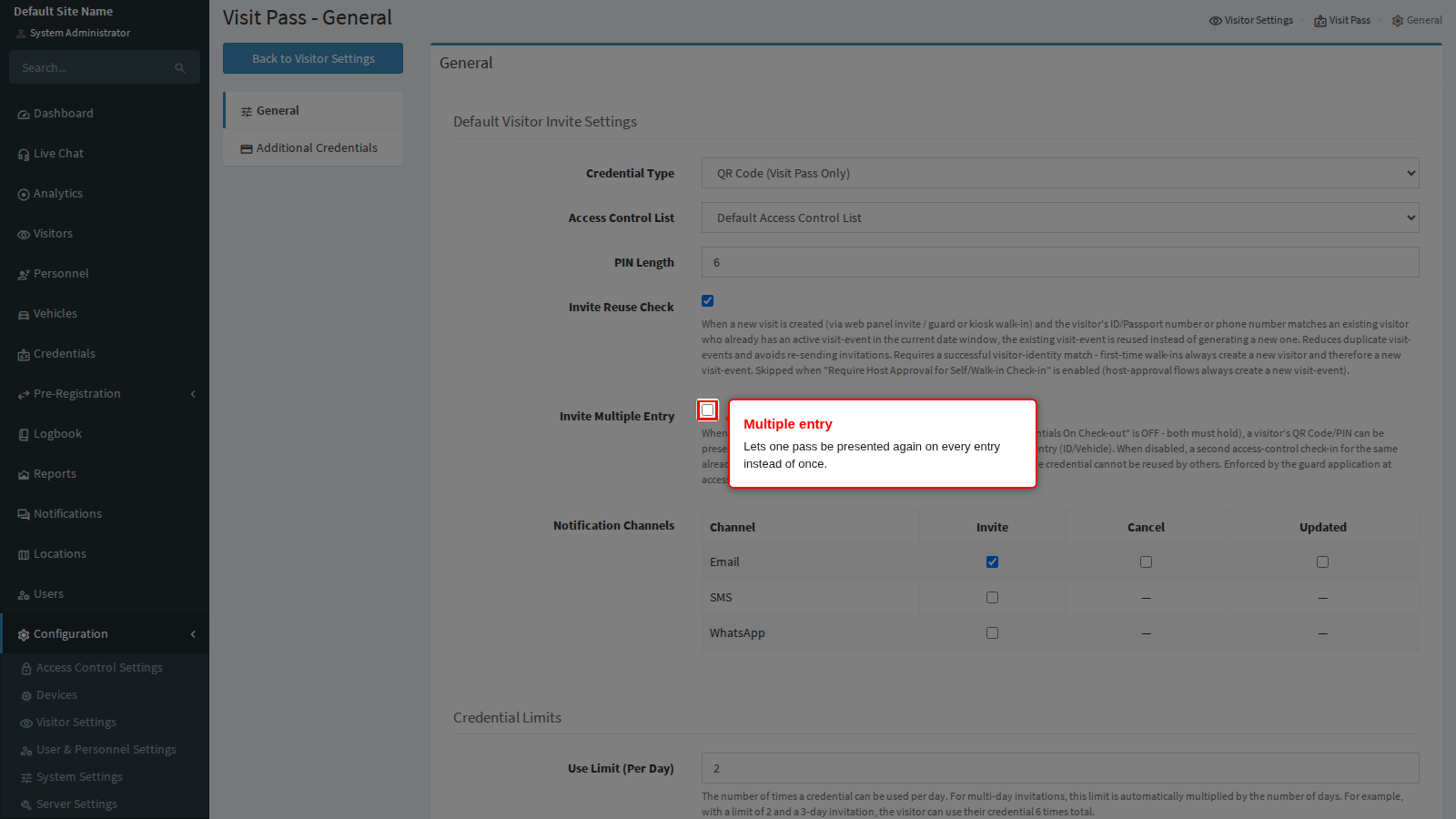 Invite Multiple Entry Check