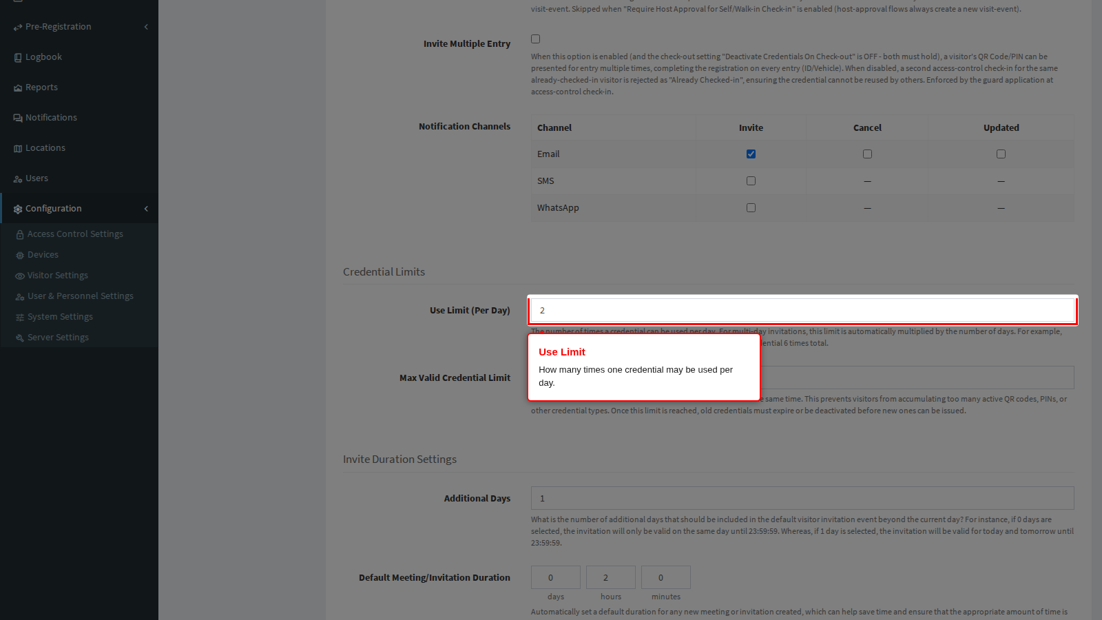 Use Limit (Per Day)
