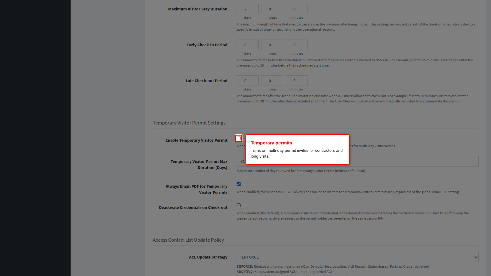 Enable Temporary Visitor Permit