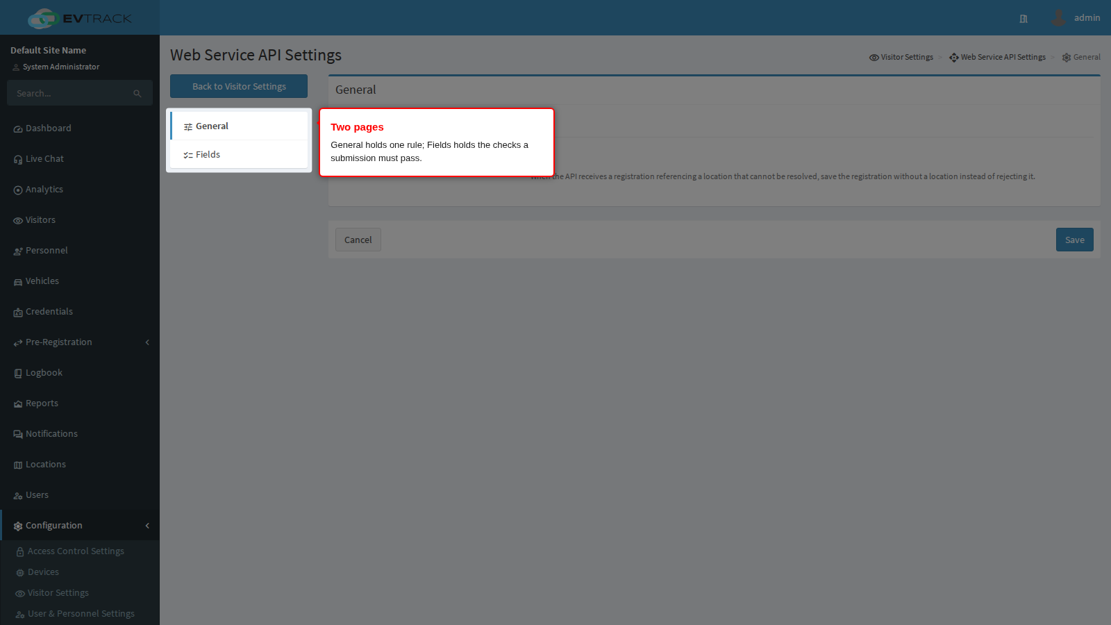 The two Web Service API pages
