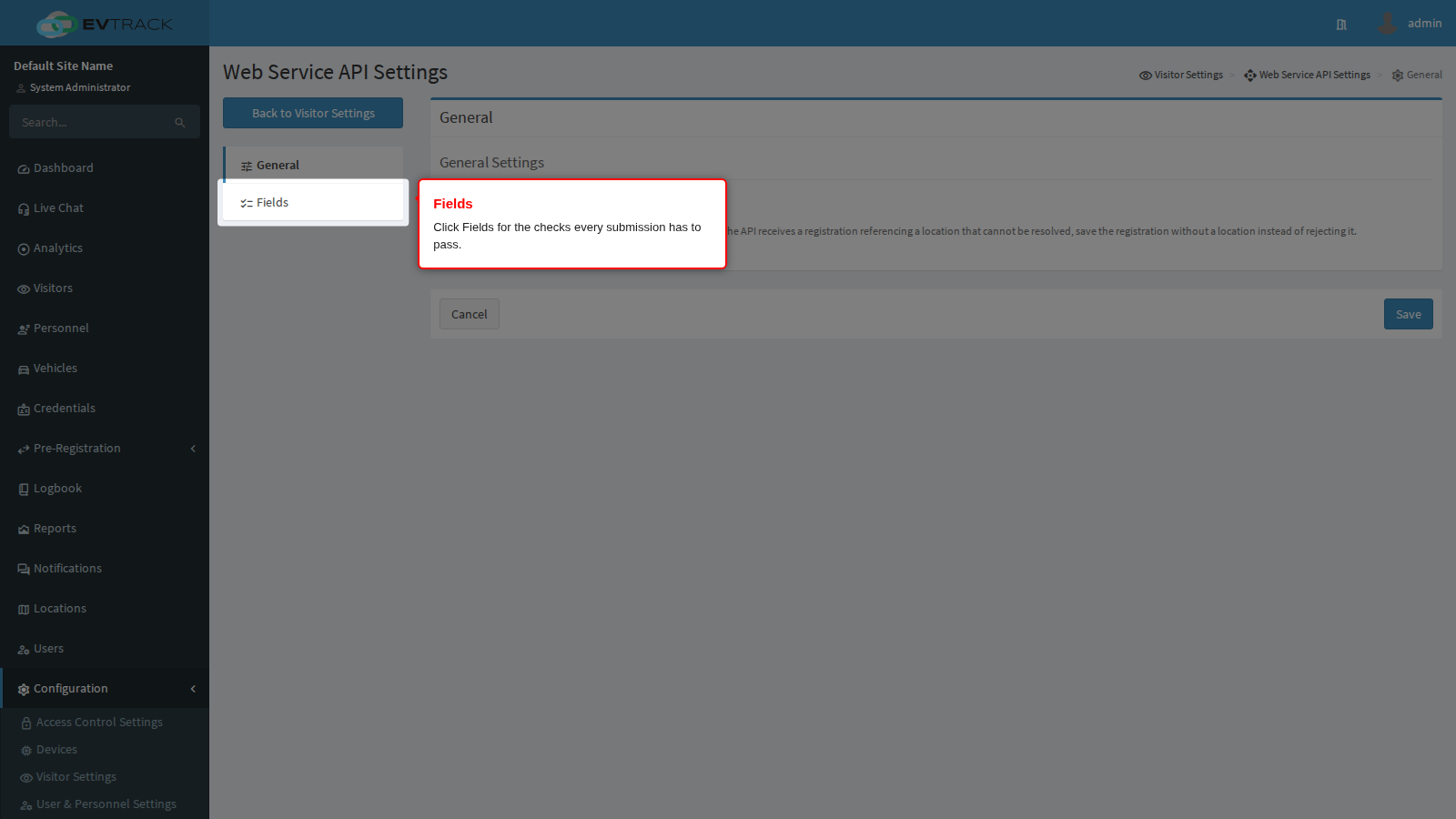 Fields in the page menu