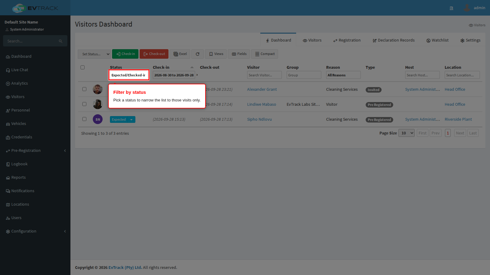 Status filter