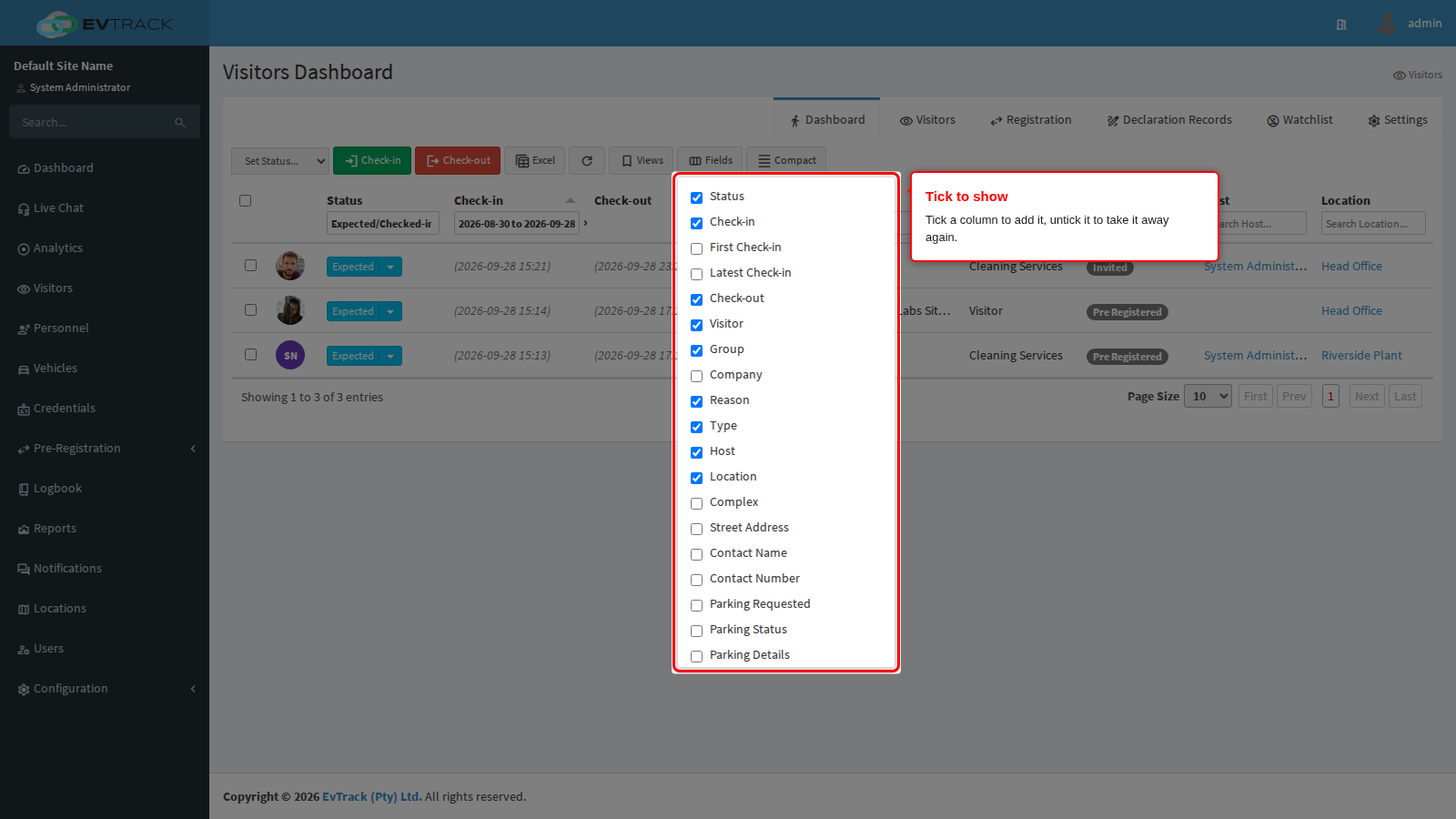 Column picker