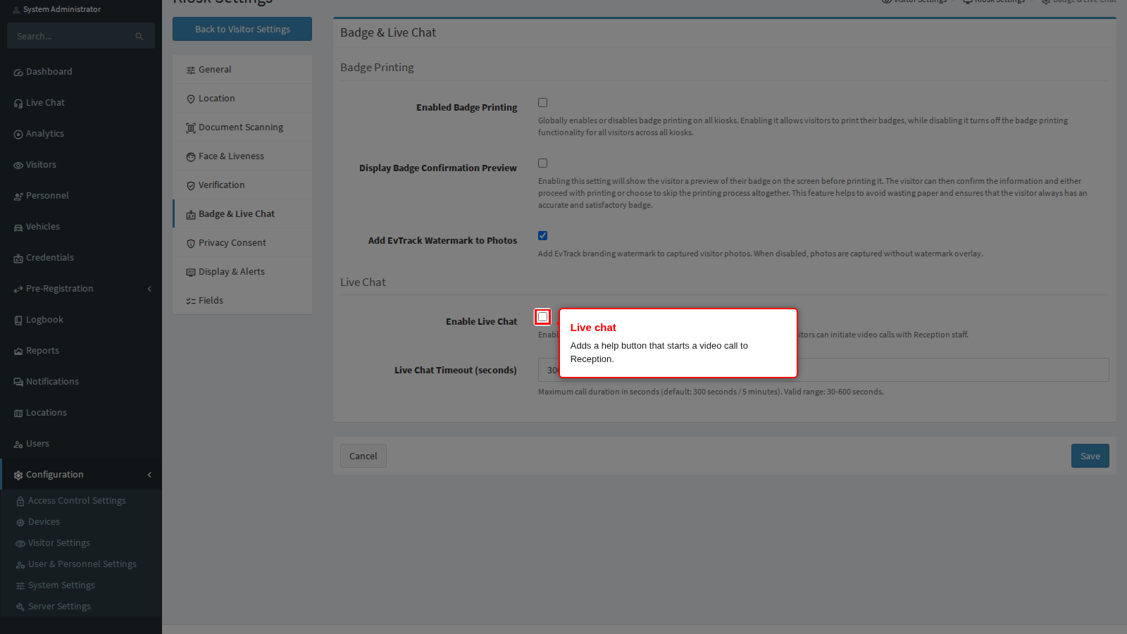 Enable Live Chat