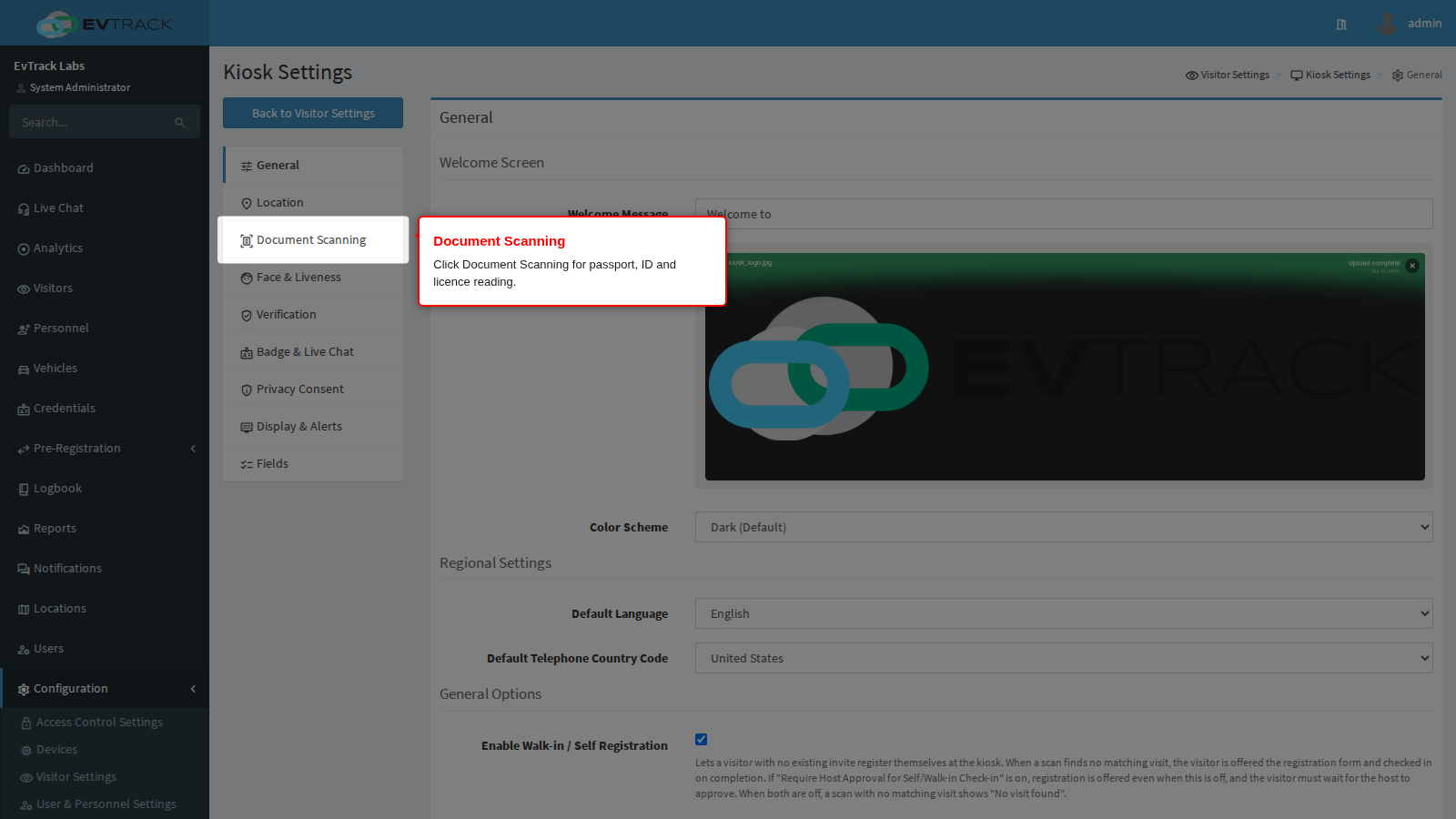 Document Scanning in the kiosk menu