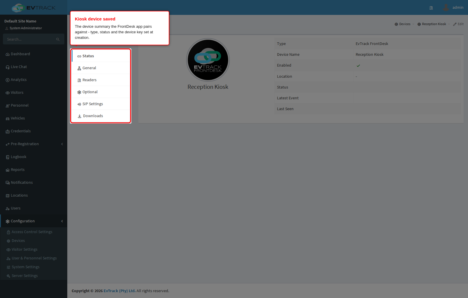 Saved kiosk device - the key remains available for pairing