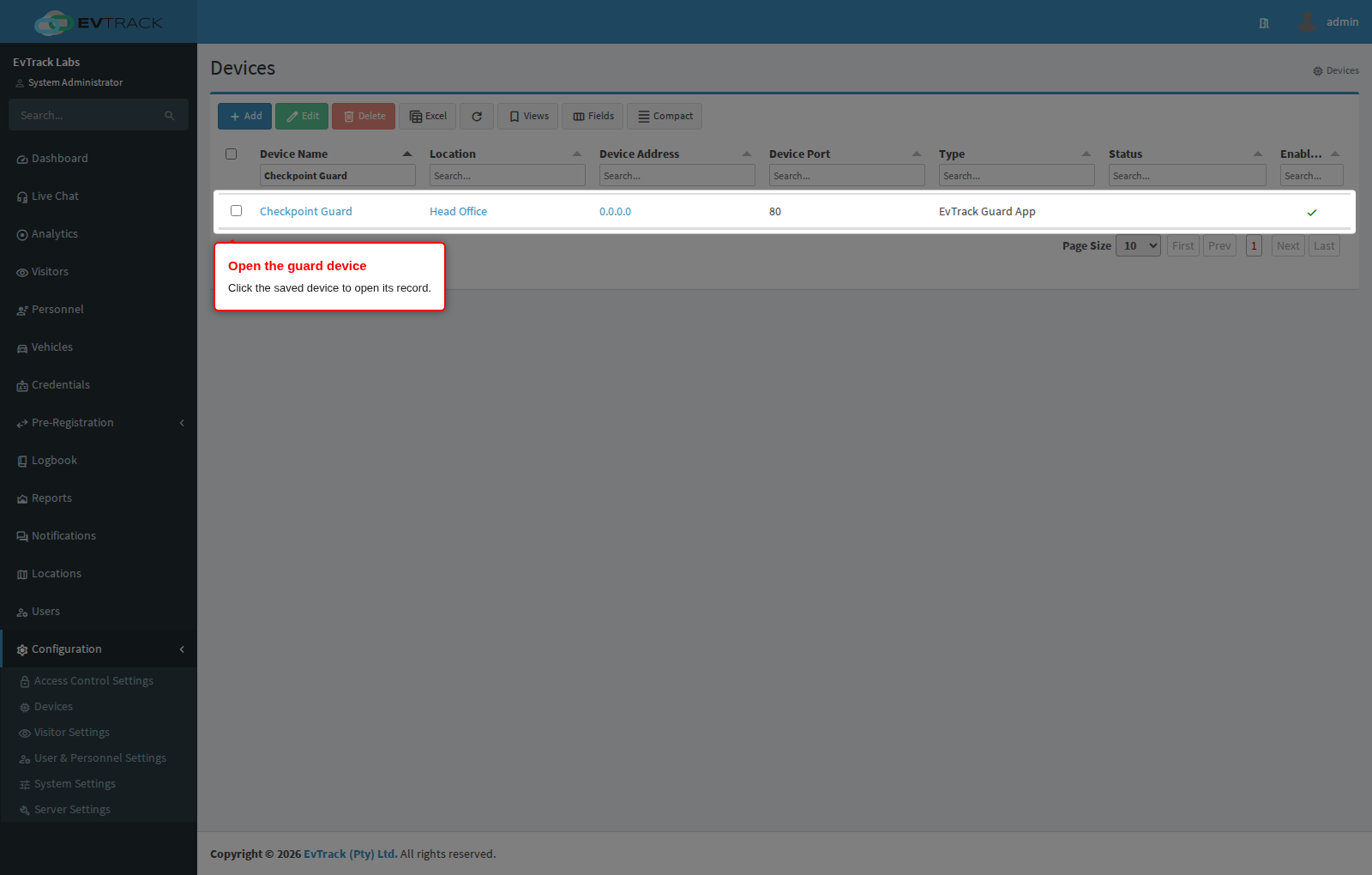 The guard device in the device list