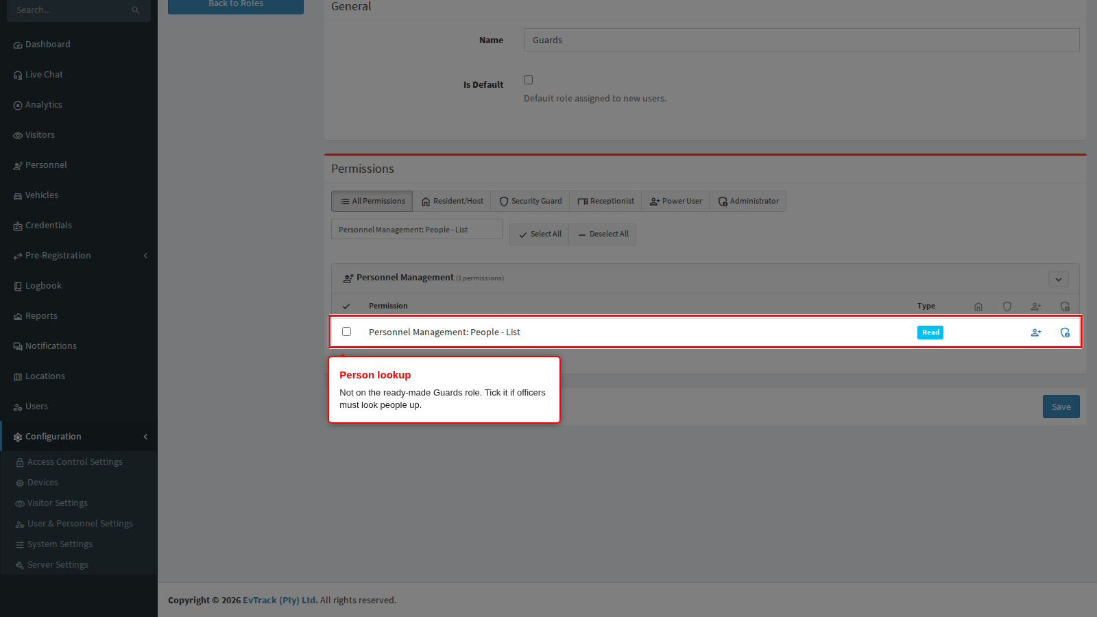 The Personnel Management: People - List permission