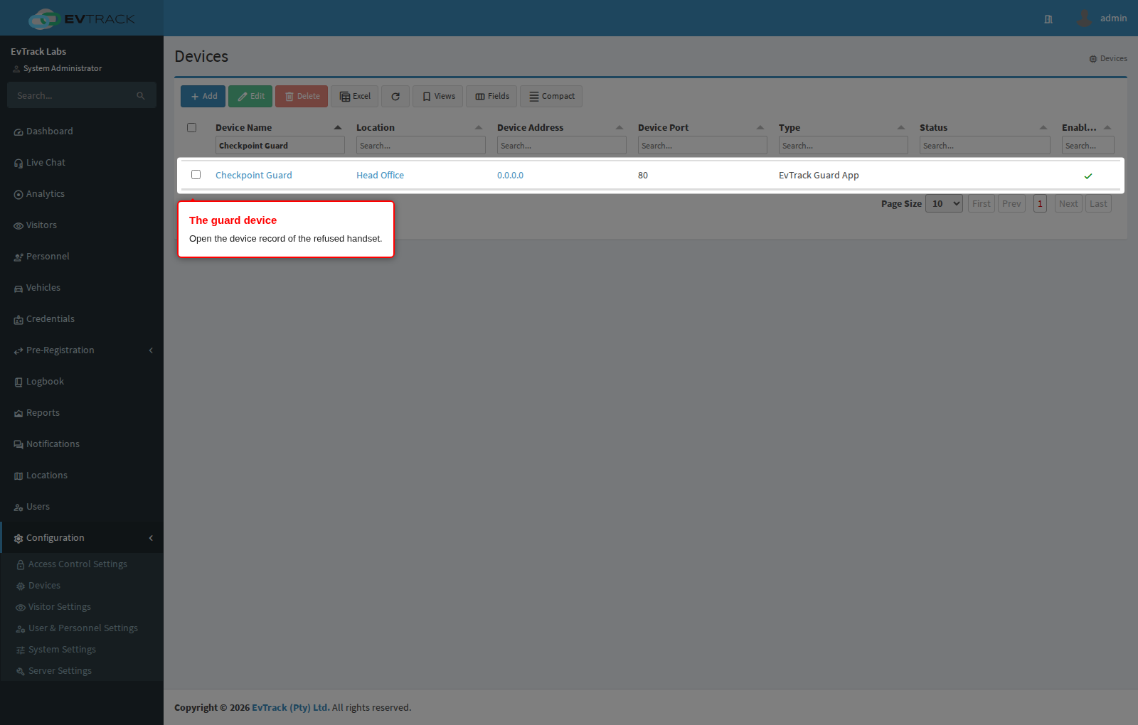 The guard device in the device list