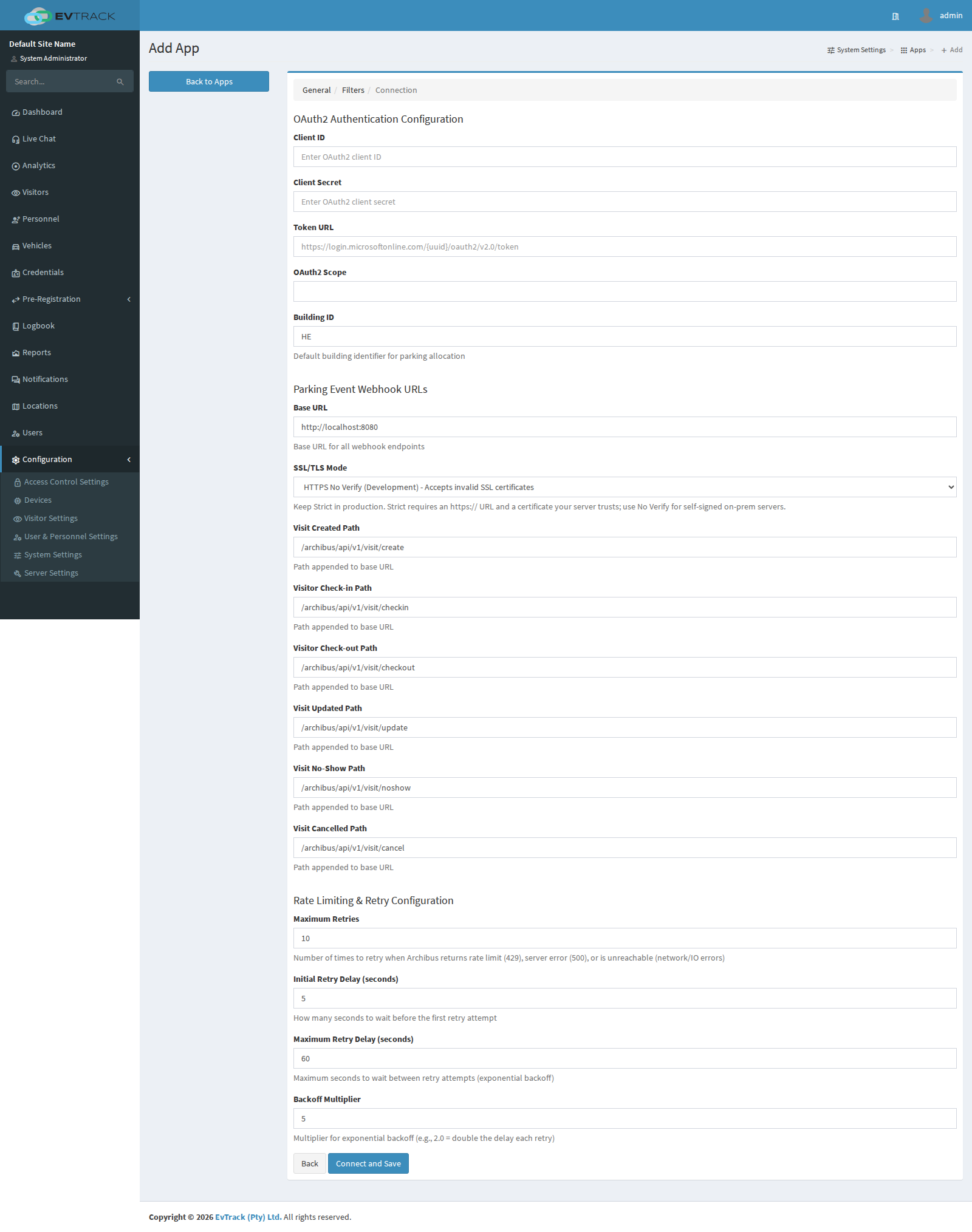 Archibus connection settings