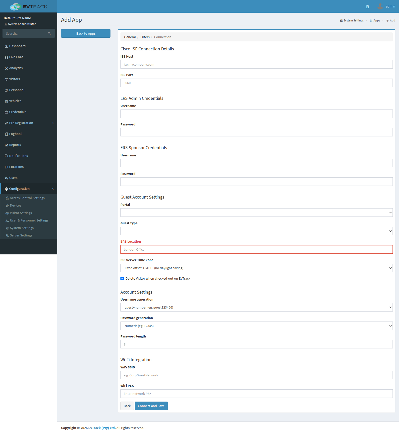 Cisco ISE connection settings