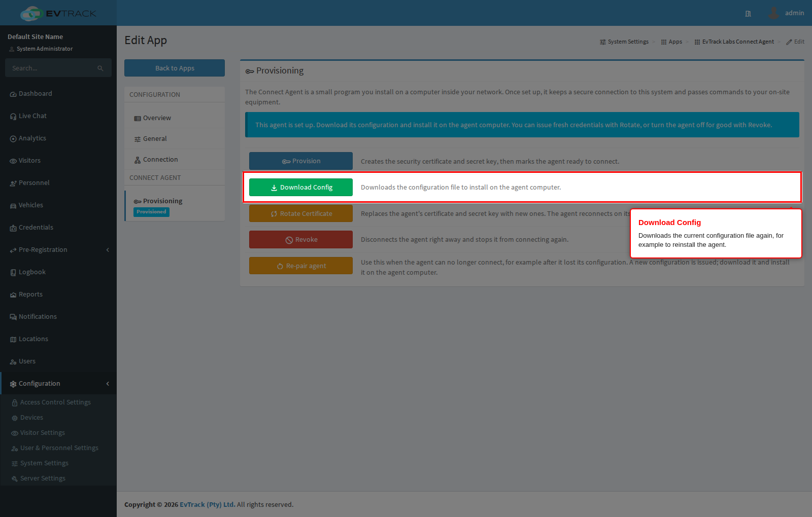Download Config on the Provisioning tab