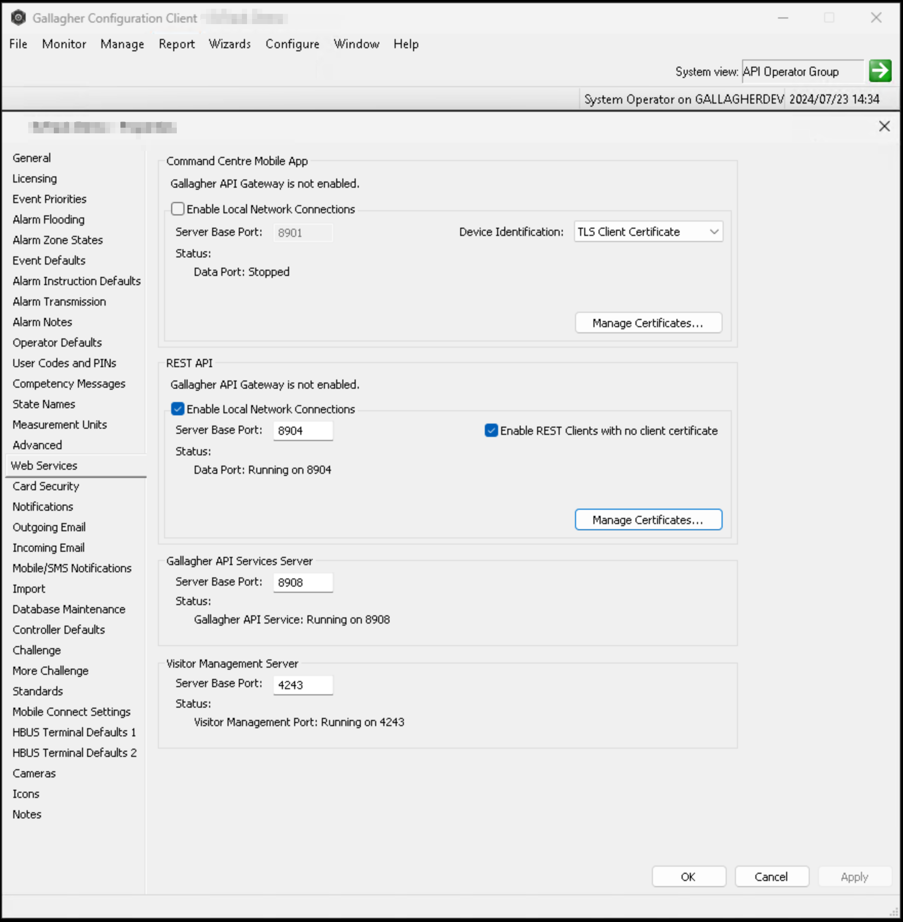 REST API gateway settings