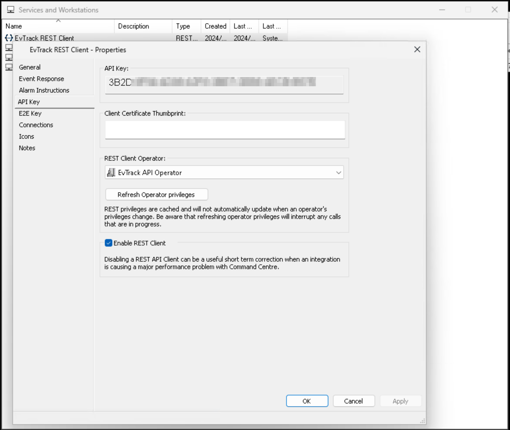 The REST client API key