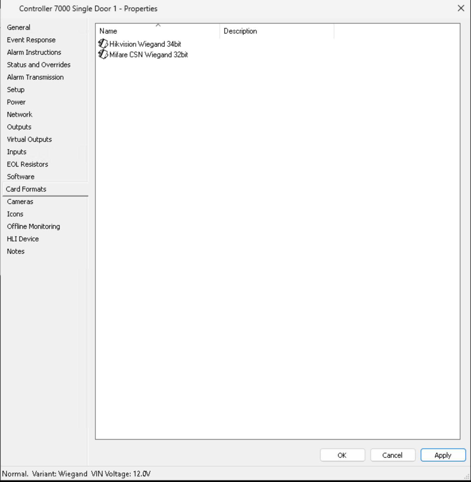 Card formats on a controller