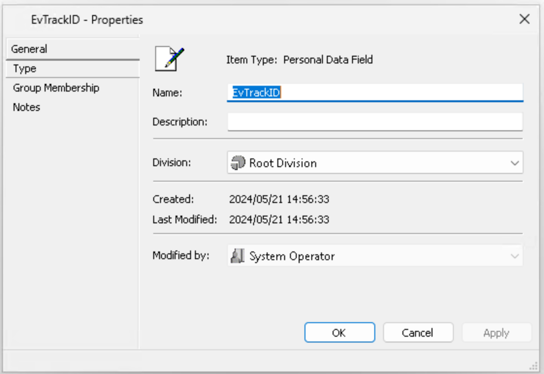 Create the EvTrackID field