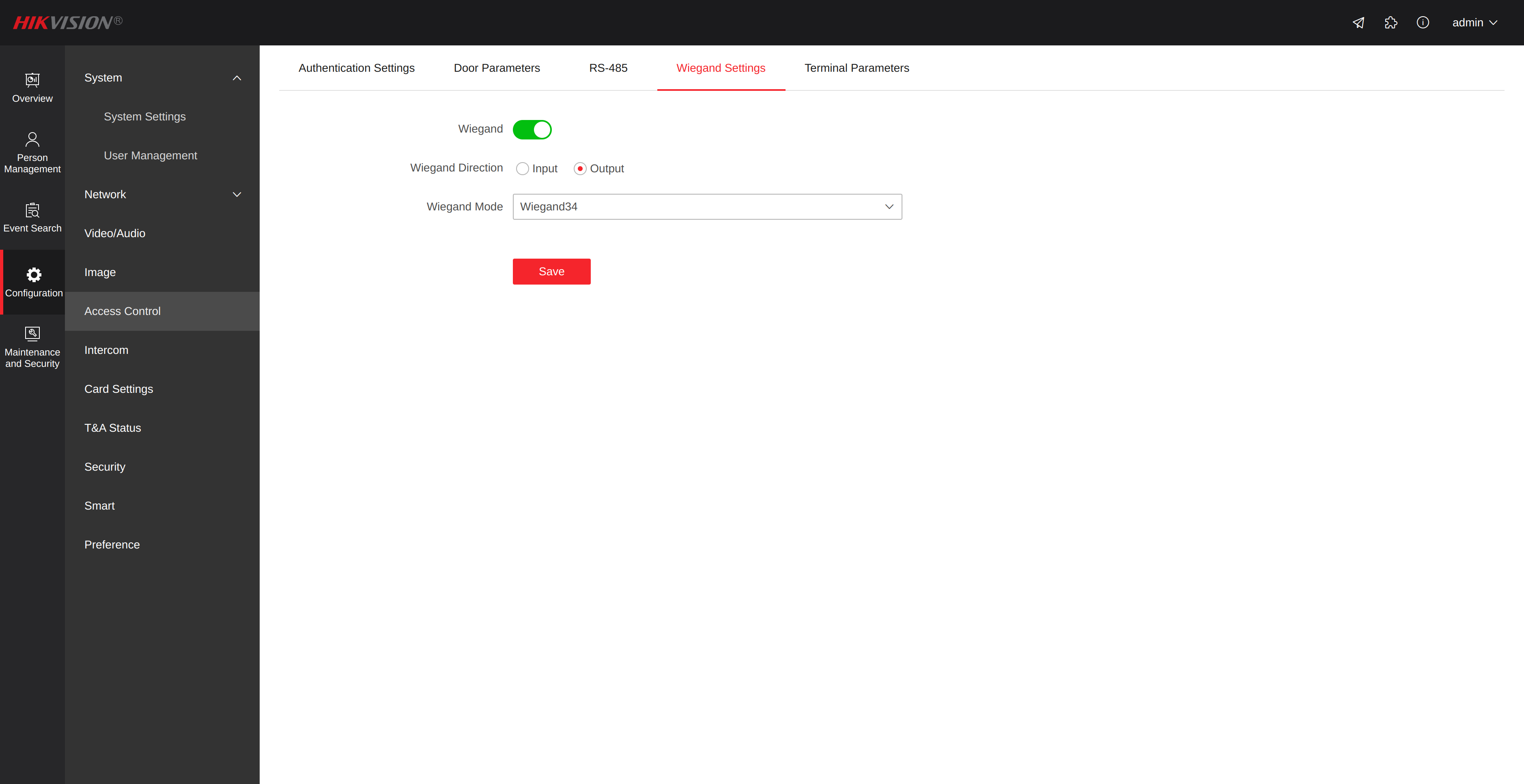 Hikvision Wiegand configuration