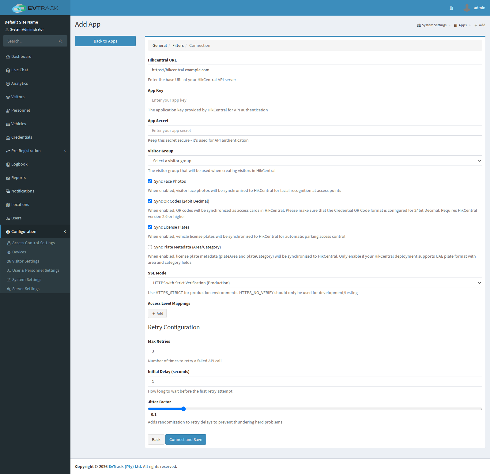 HikCentral connection settings