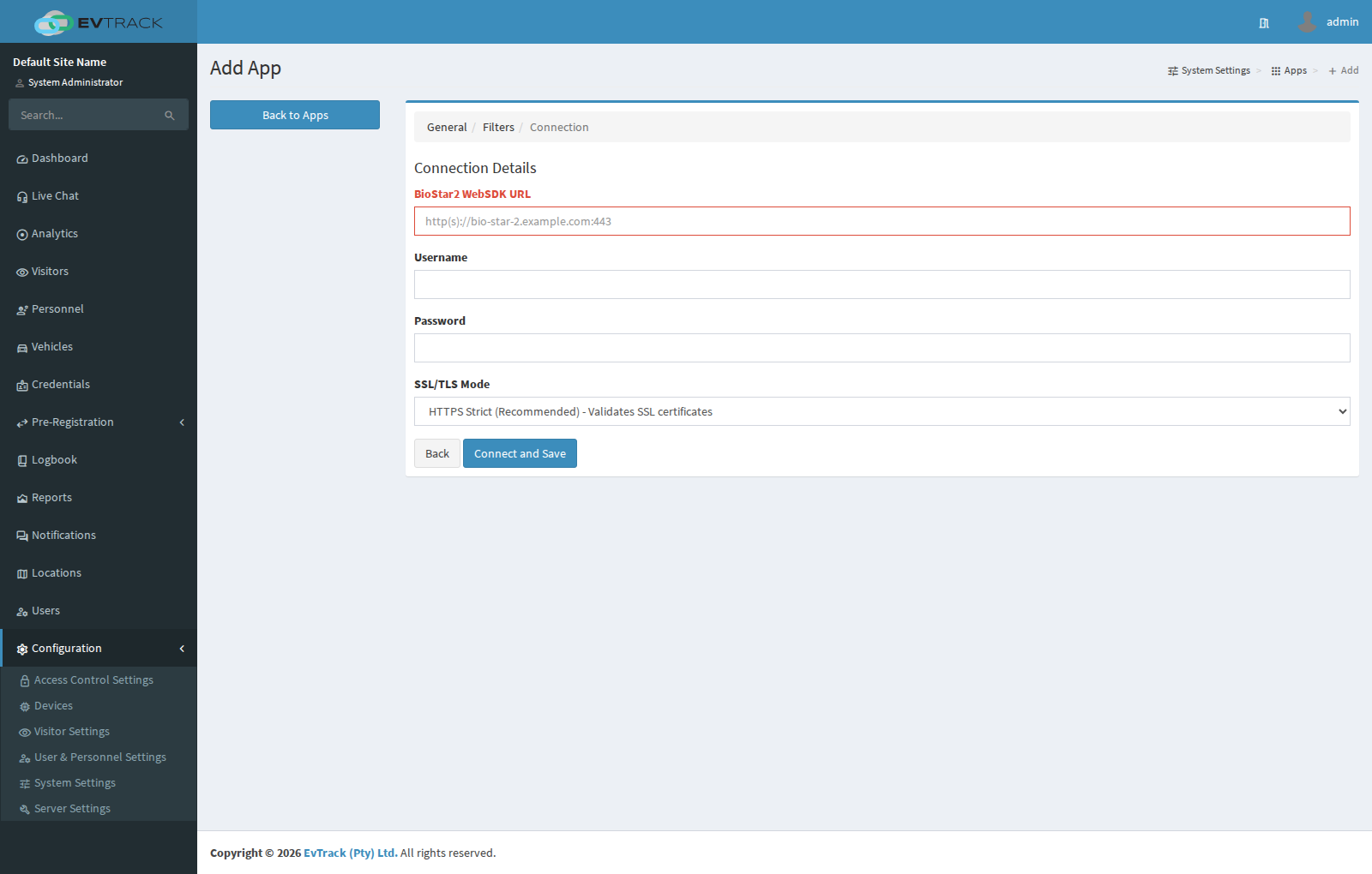 BioStar 2 connection settings