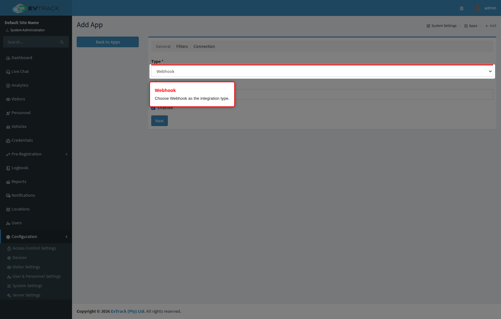 Choose the Webhook integration