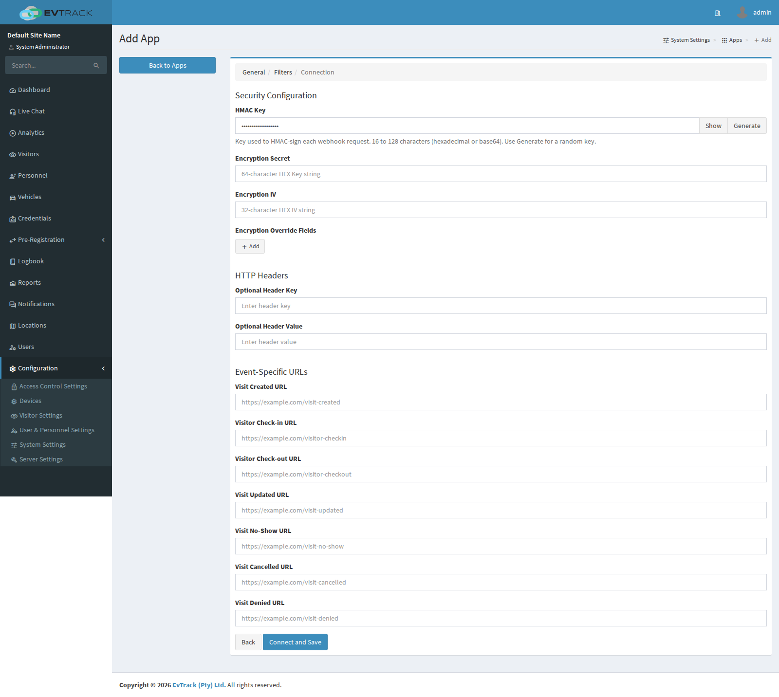 Webhook connection settings
