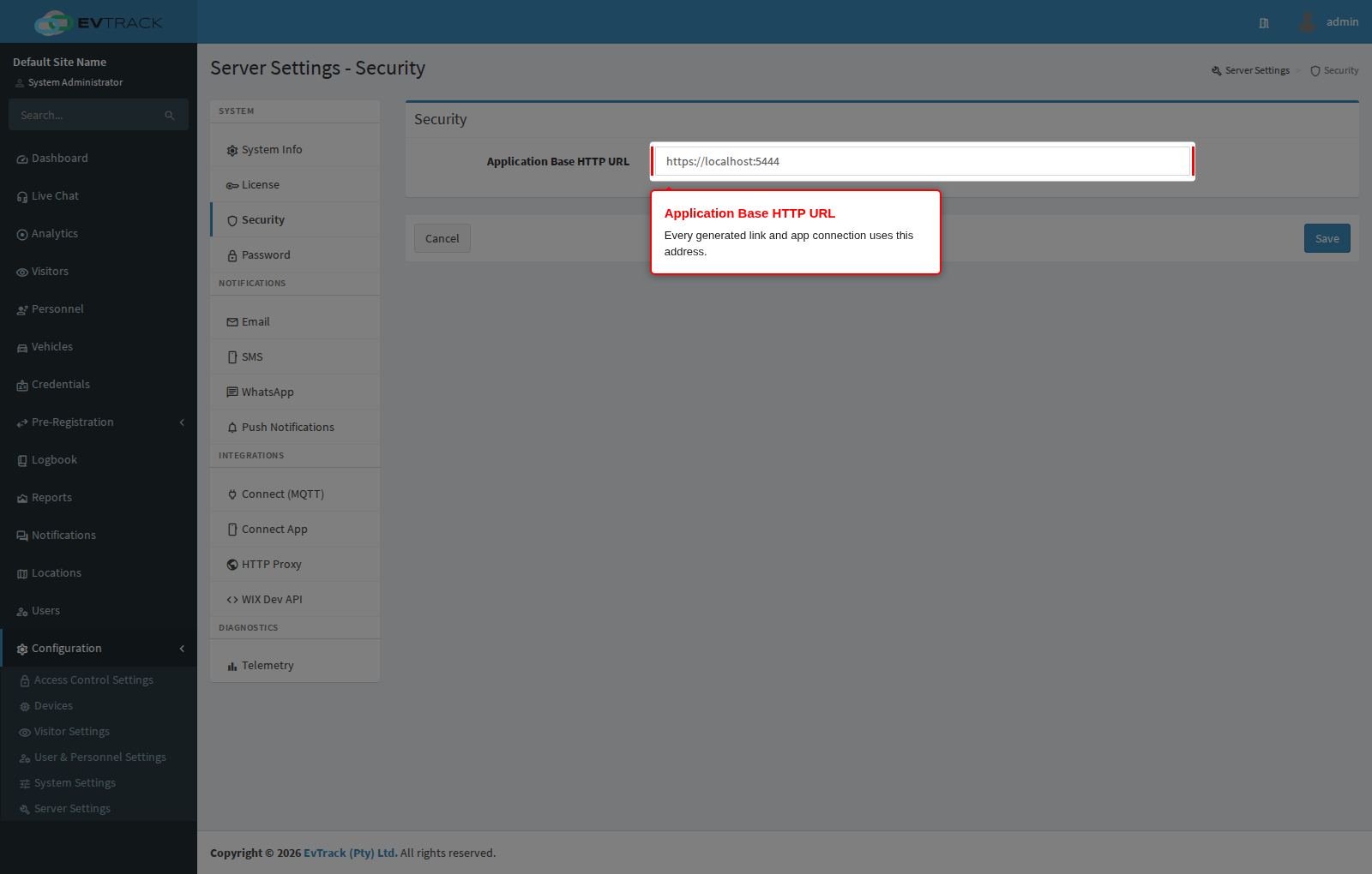The Application Base HTTP URL field