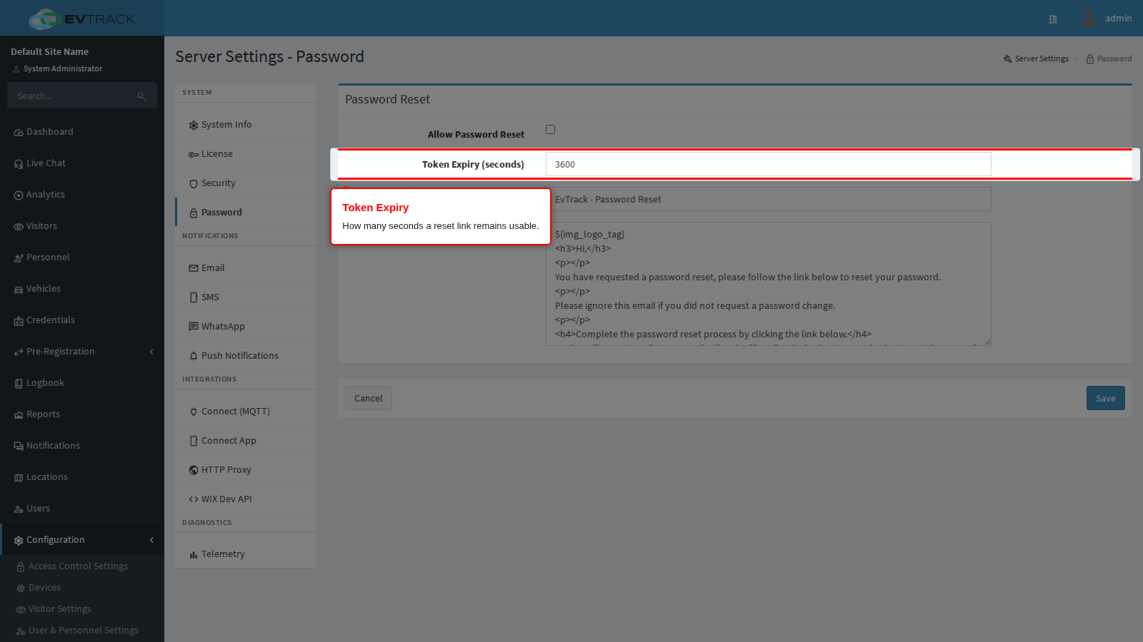 The Token Expiry field
