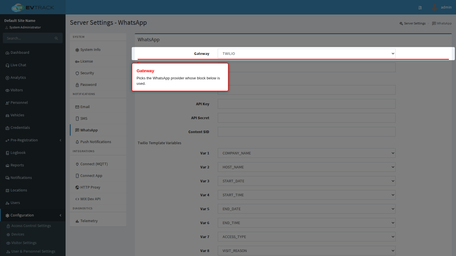 The WhatsApp Gateway selector