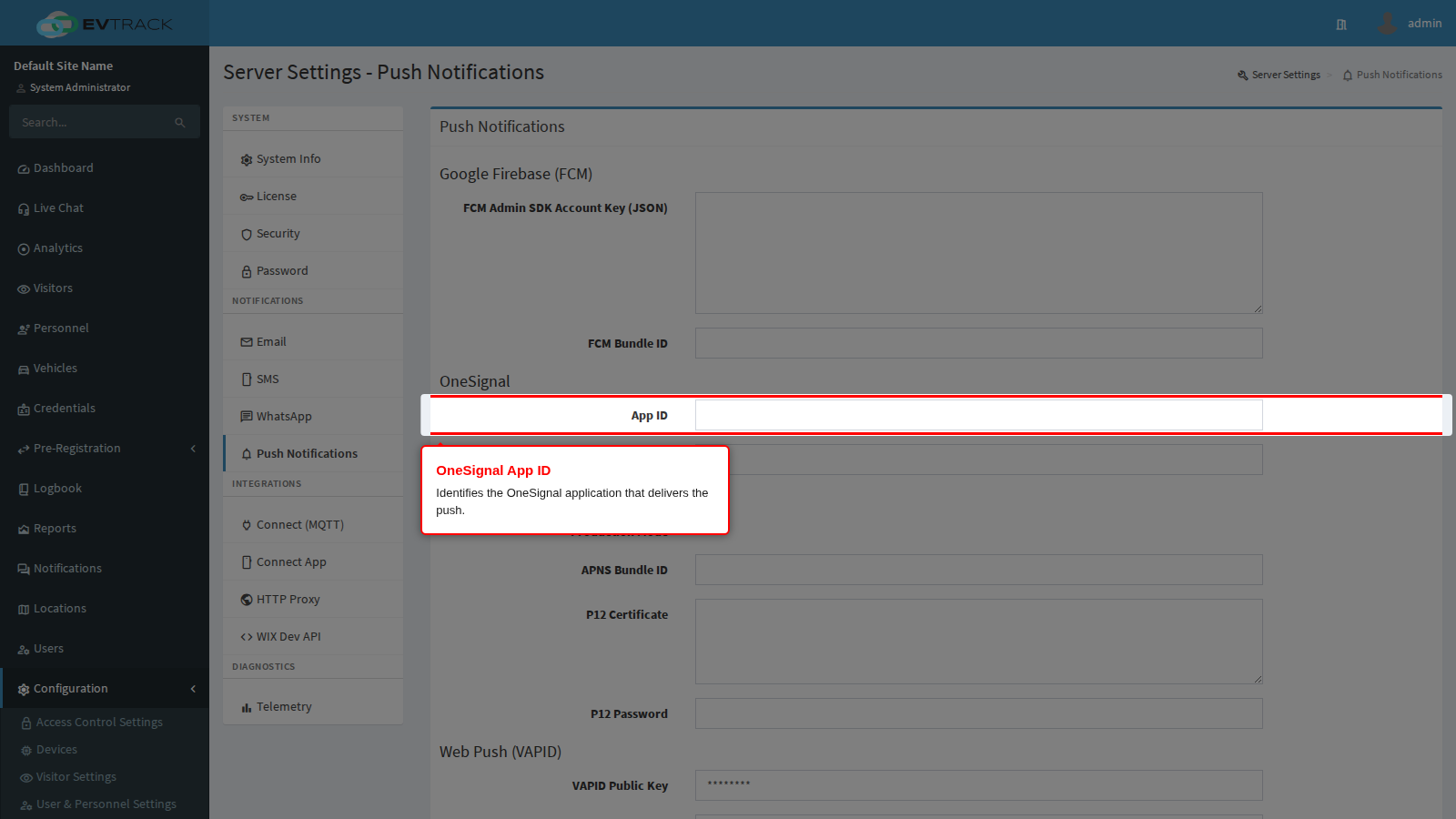 The OneSignal App ID field