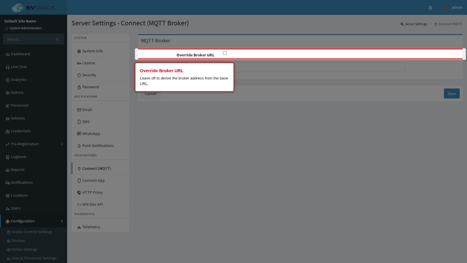The Override Broker URL switch