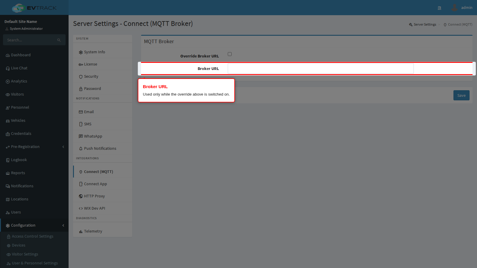 The Broker URL field
