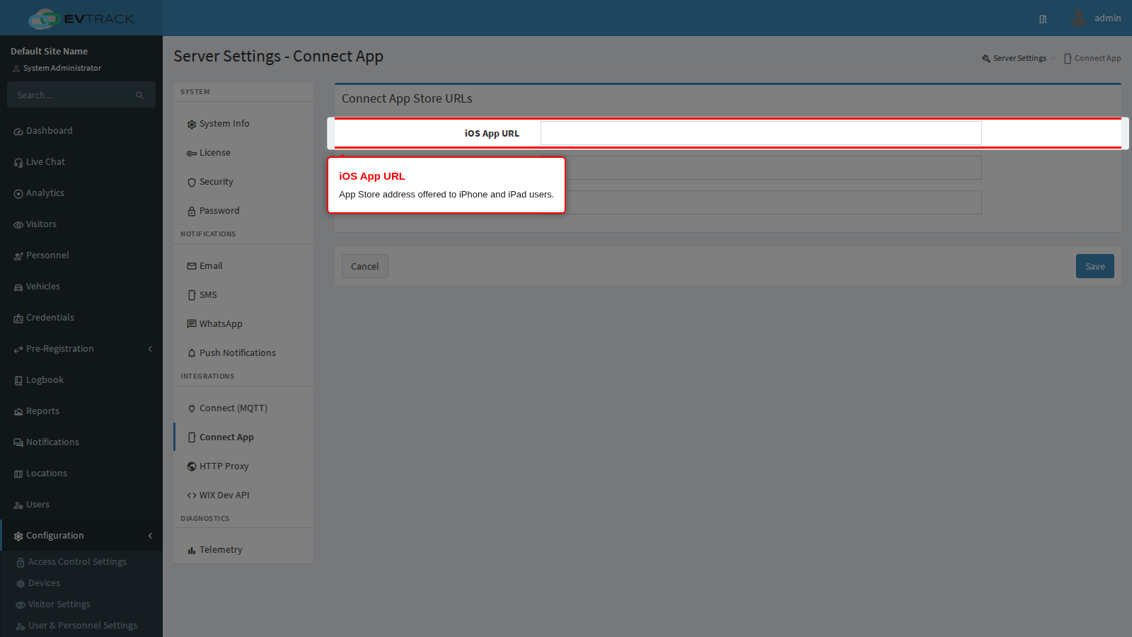 The iOS App URL field